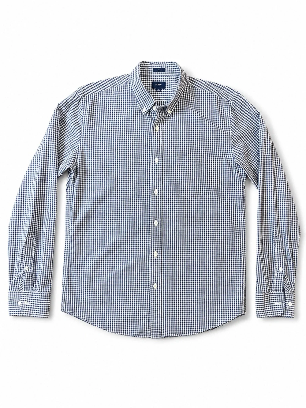 J. Crew Men's Navy and White Gingham Button-Down Shirt